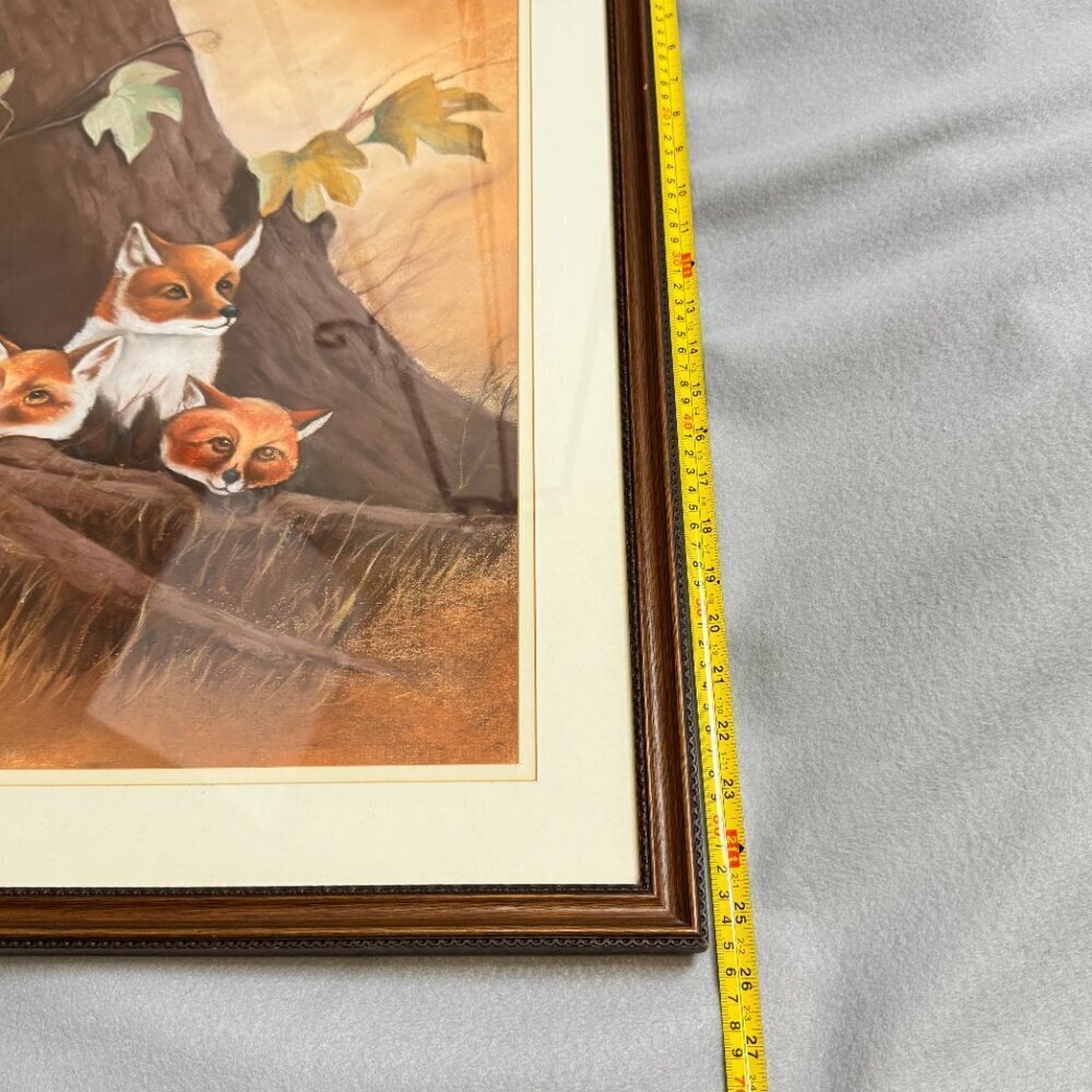 Vintage Unique Framed Fox Family Original Painting Artwork 22"x 25" - Picture 16 of 16